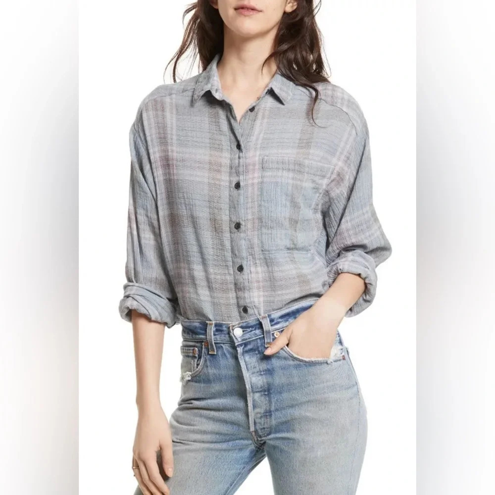 Free People Cutie Plaid Cropped Button Down